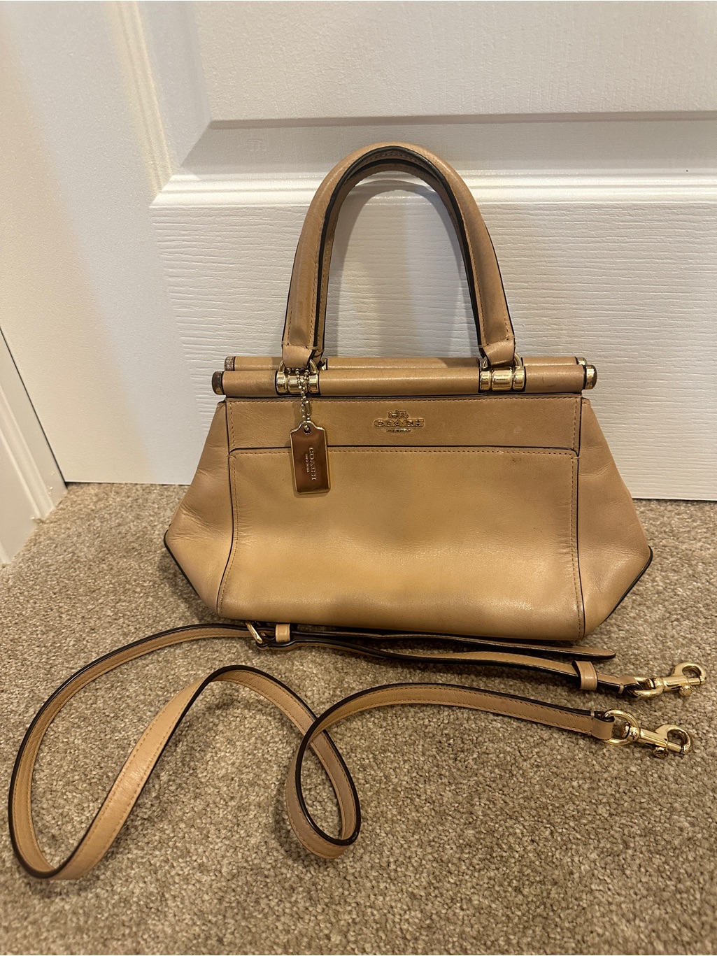 Coach Beige/Tan Leather Satchel With Detachable Strap